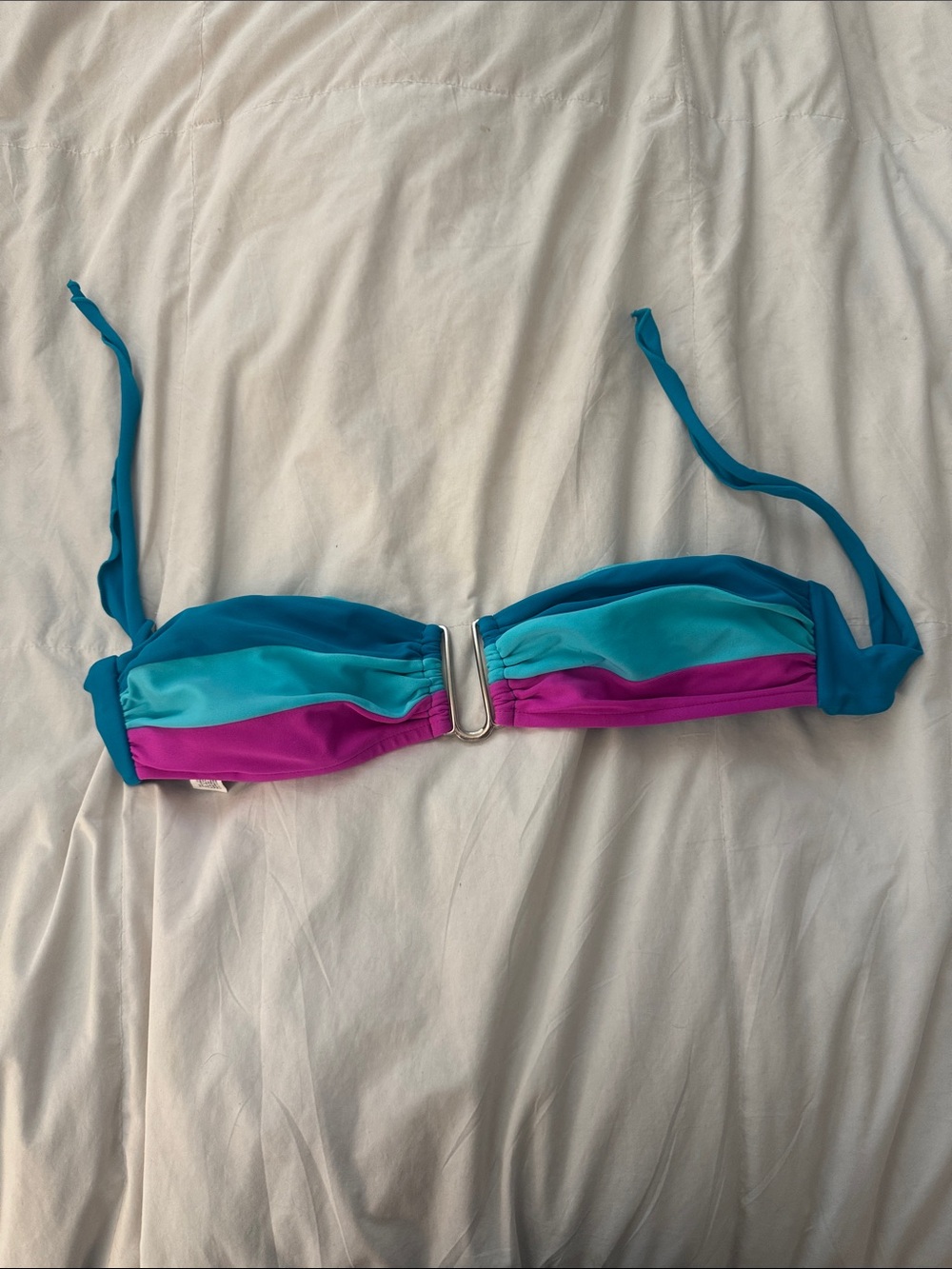 Striped Bandeau Bikini Top in Teal, Turquoise & Magenta